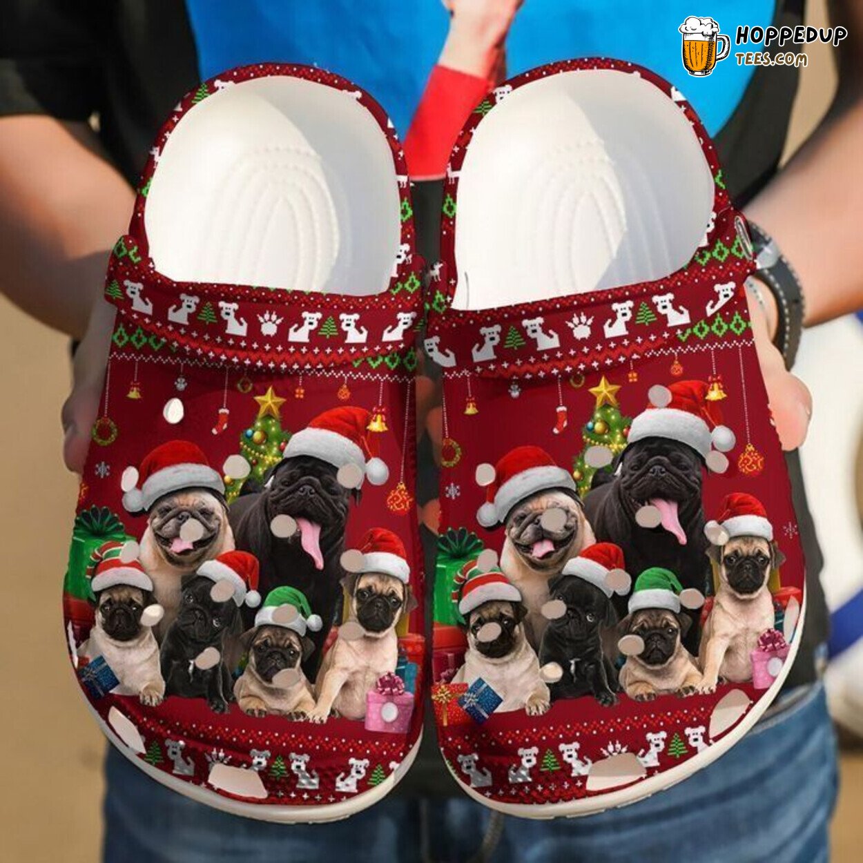 Pug Merry Christmas Themed Classic Comfortable Clogs Festive Design