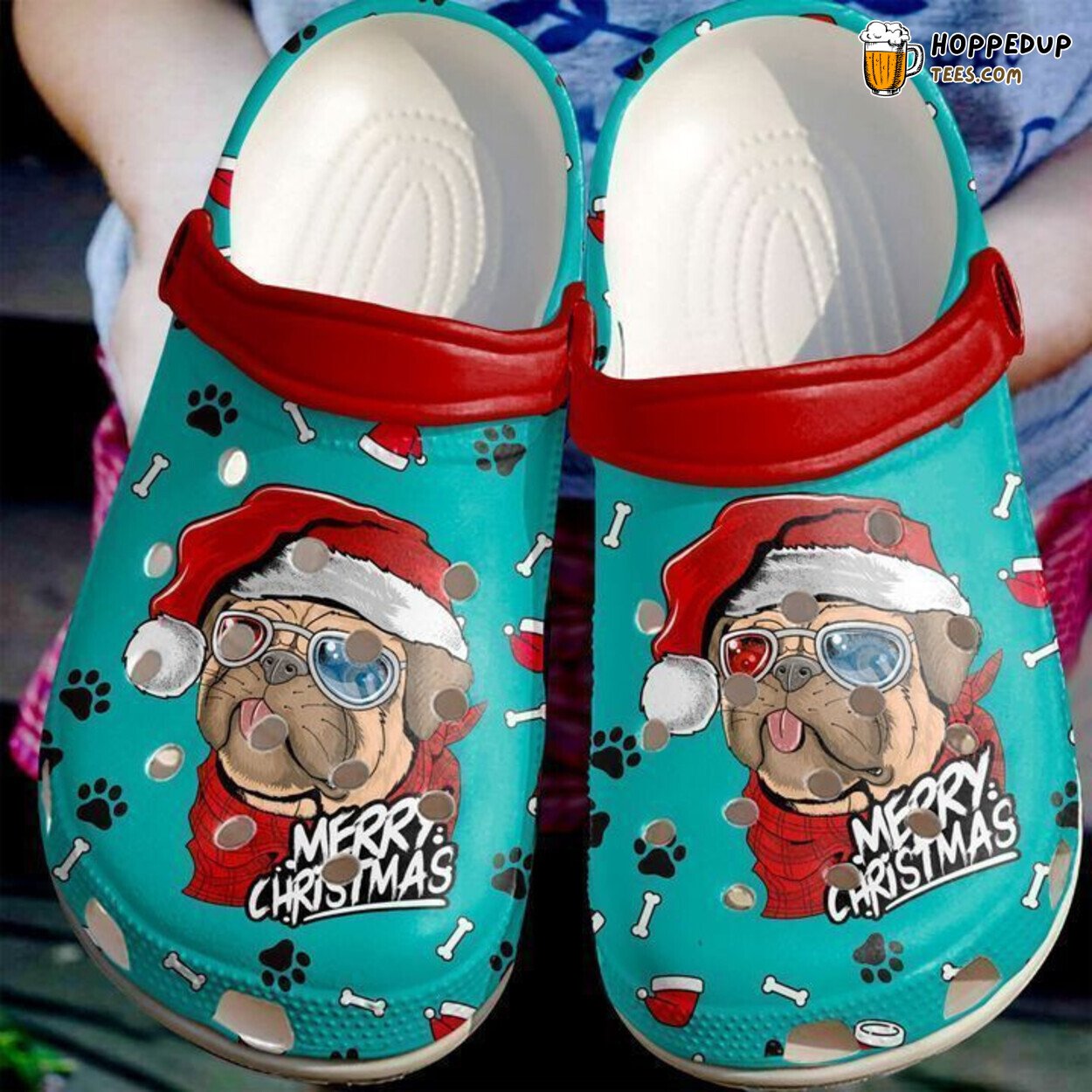 Pug Merry Christmas Themed Classic Comfortable Clogs Shoes Holiday Gift