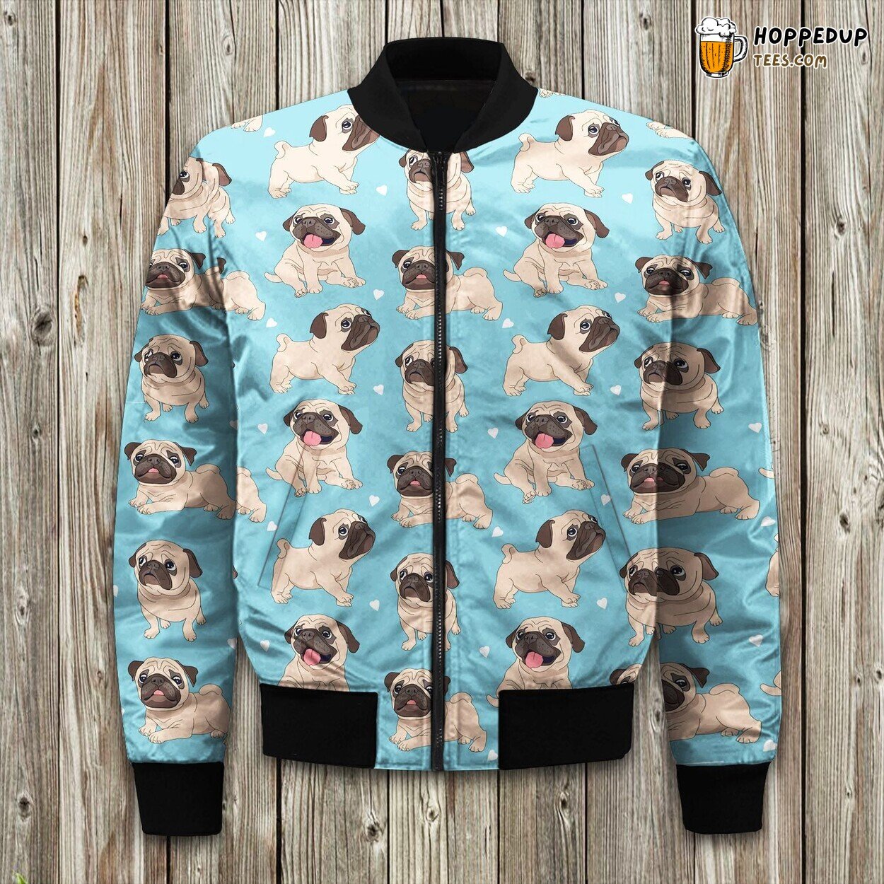 Pug Pattern Winter Bomber Jacket Ideal Wear For True Animal Enthusiasts