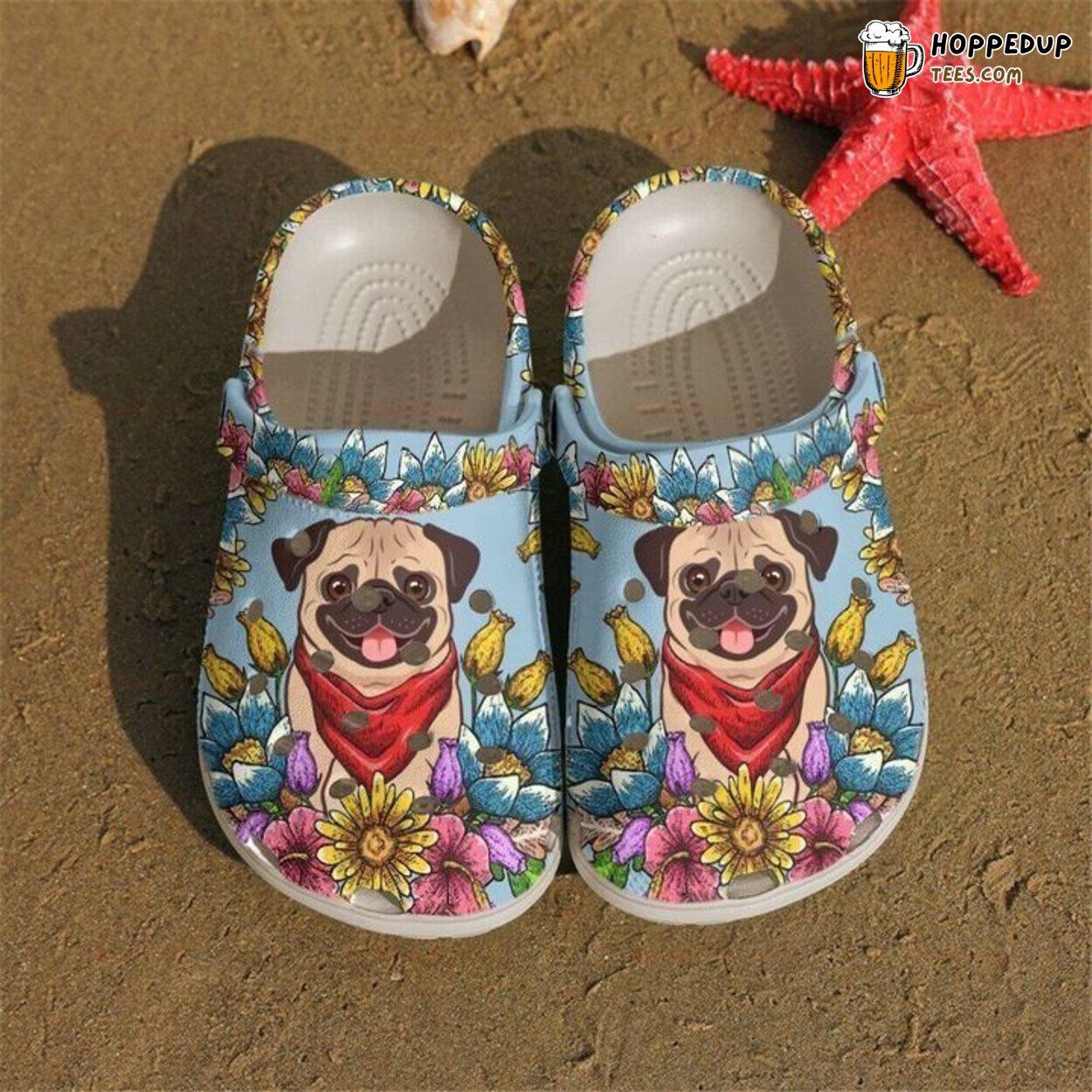 Pug With Flower Themed Lover Gift Comfortable Rubber Clogs Shoes