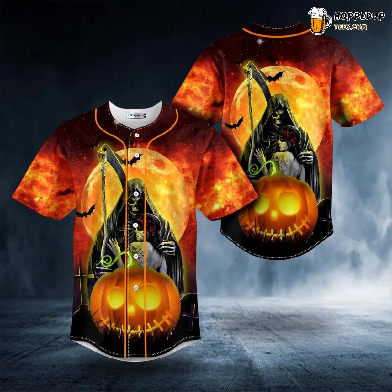 Pumpkin Couple Halloween Skull Baseball Jersey Graphic Tees 3D Print