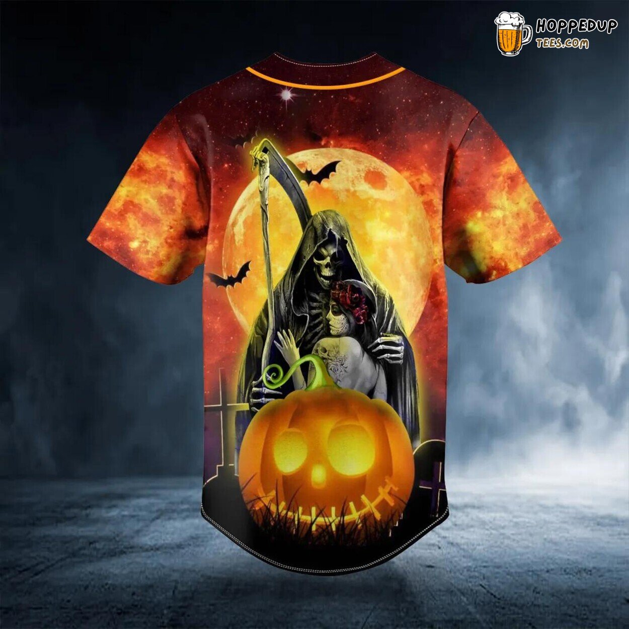 Pumpkin Couple Halloween Skull Baseball Jersey Graphic Tees 3D Print