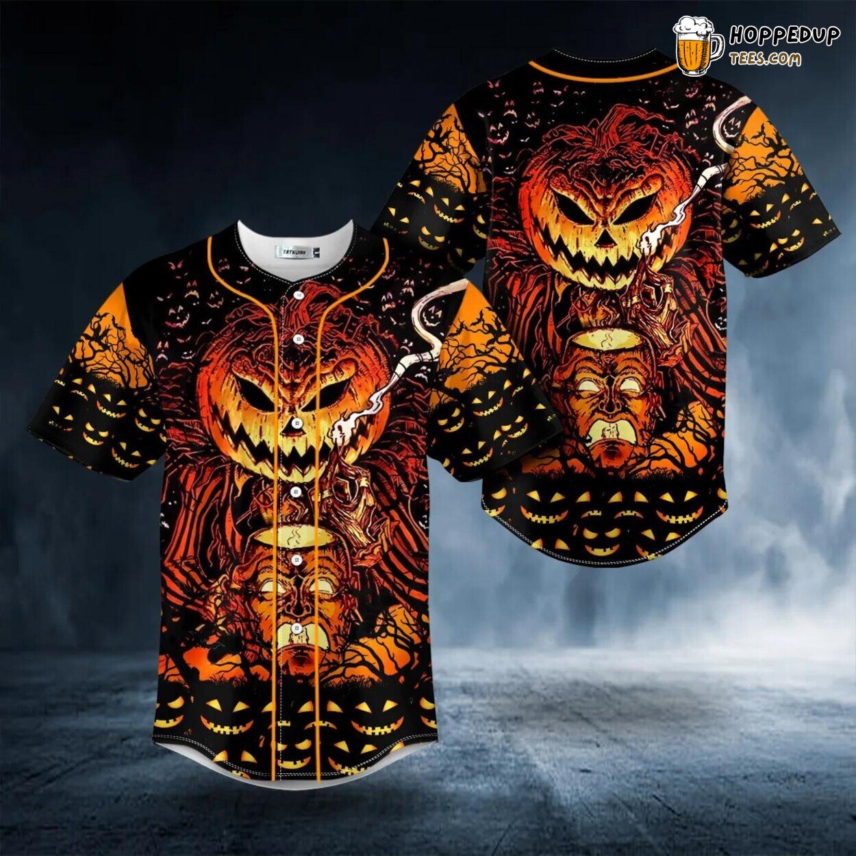 Pumpkin Halloween Skull Design Baseball Jersey Graphic Tees 3D Print
