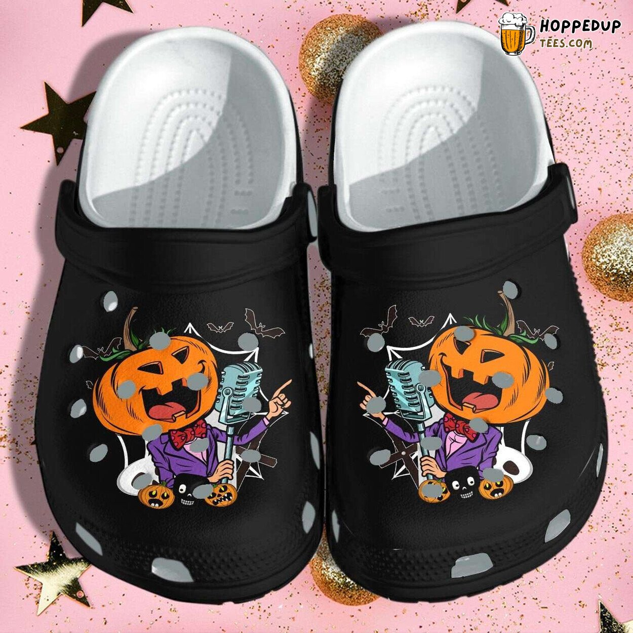Pumpkin Rock Sings Tattoo Halloween Clogs Shoes Unique Spooky Design