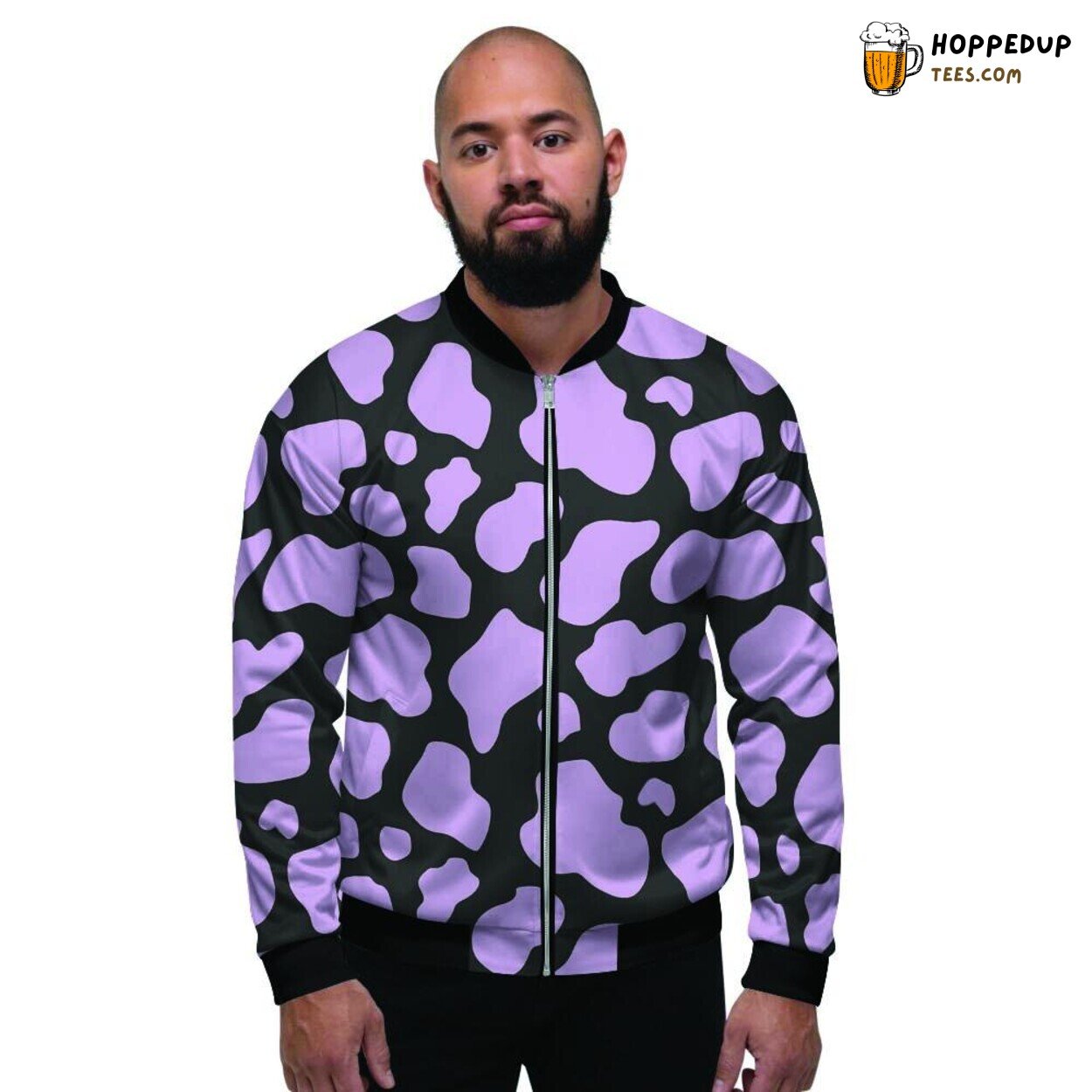 Purple Black Cow Artistic Print Men’s Bomber Jacket Animal Pattern Design