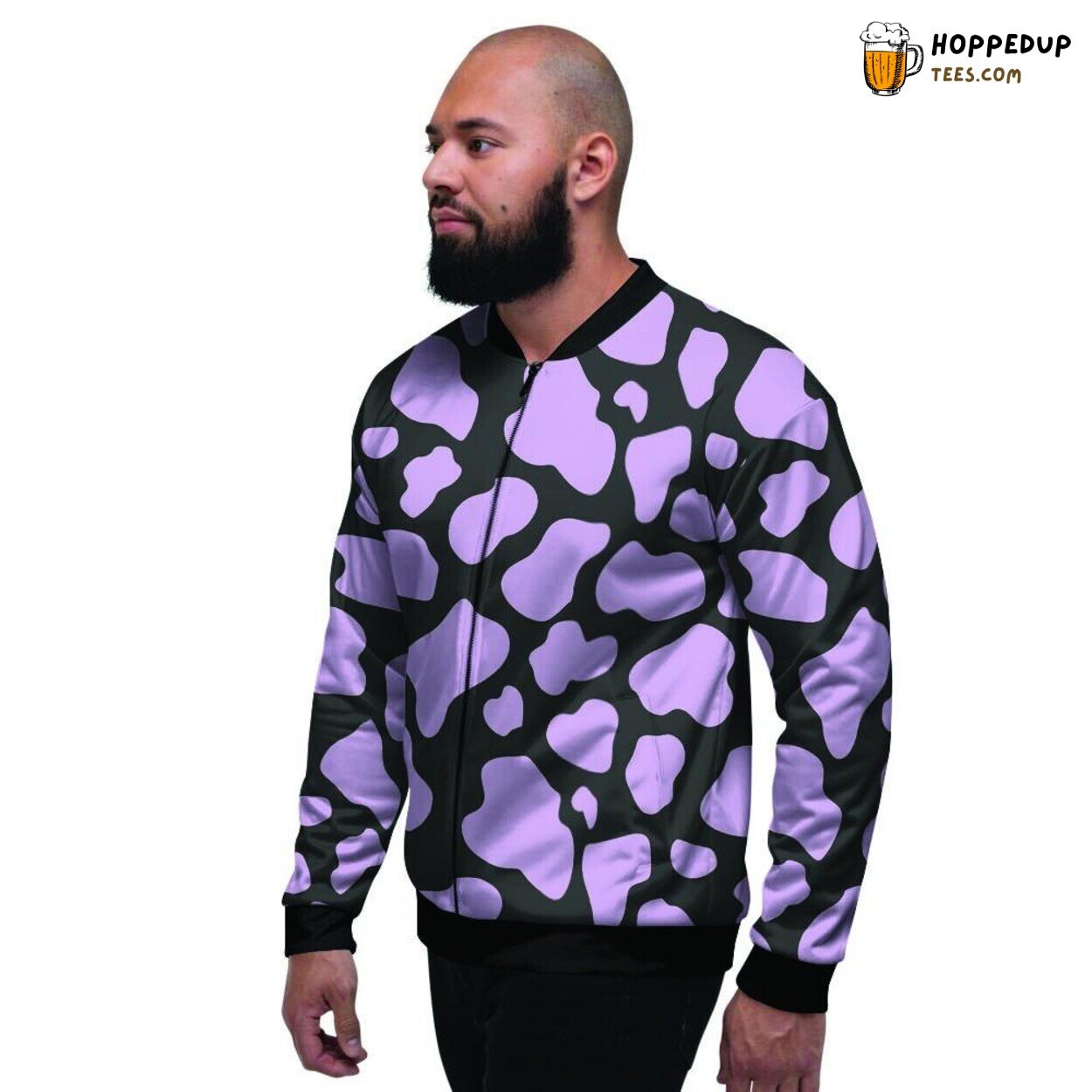 Purple Black Cow Artistic Print Men’s Bomber Jacket Animal Pattern Design