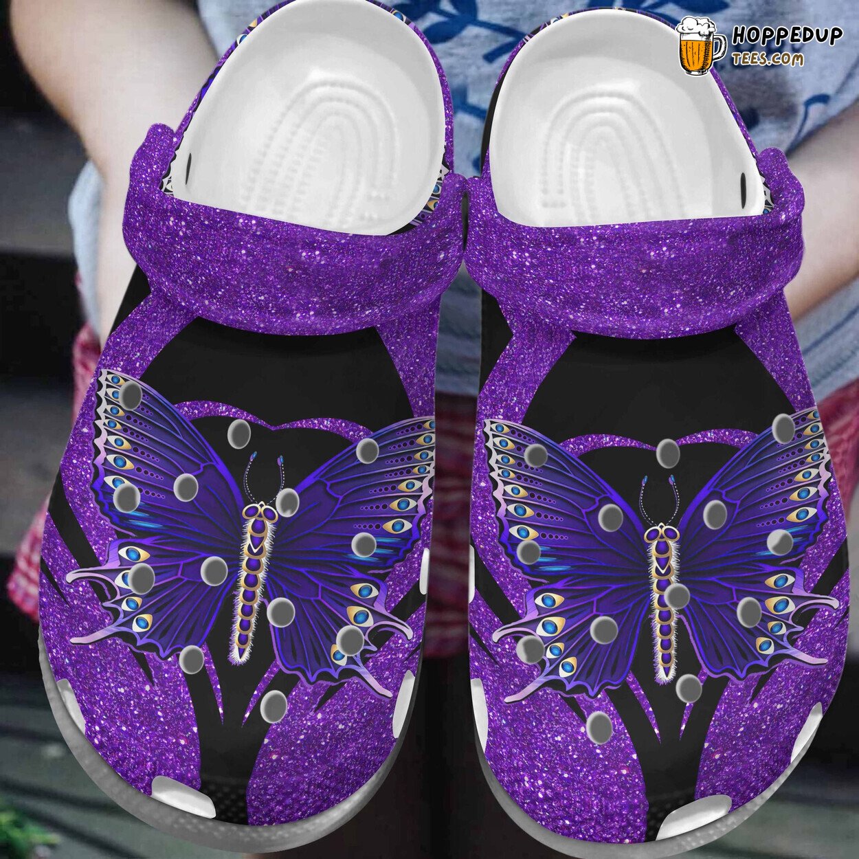 Purple Bling Butterfly Croc Shoes For Women Butterfly Shoes Mother’s Day Gift