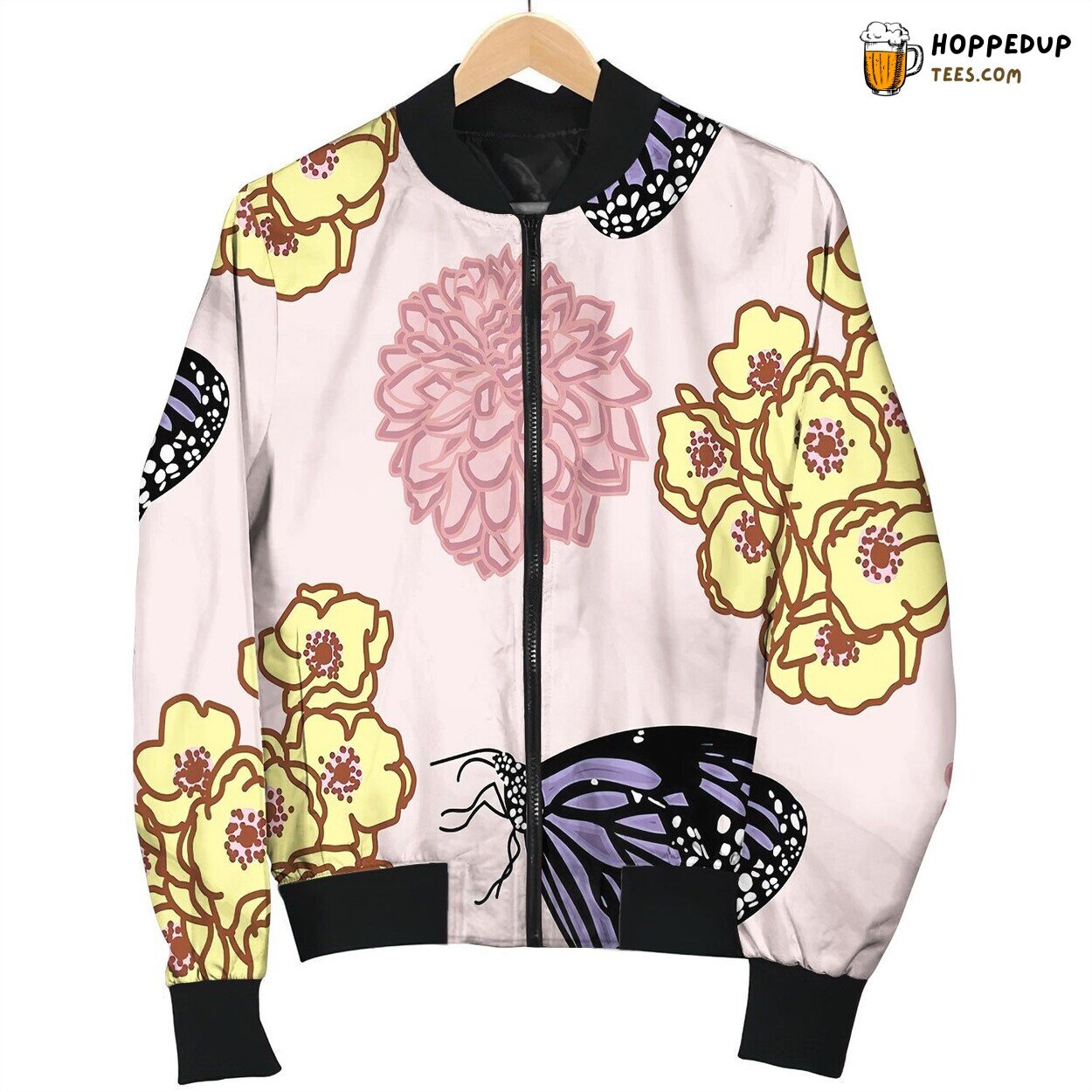 Purple Butterflies With Pink Flowers Pattern By Courtney Graben Bomber Jacket
