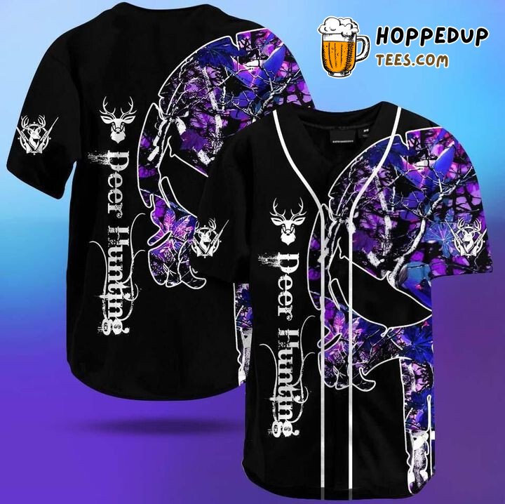 Purple Deer Hunting Camo Baseball Tee Jersey Shirt Printed 3D