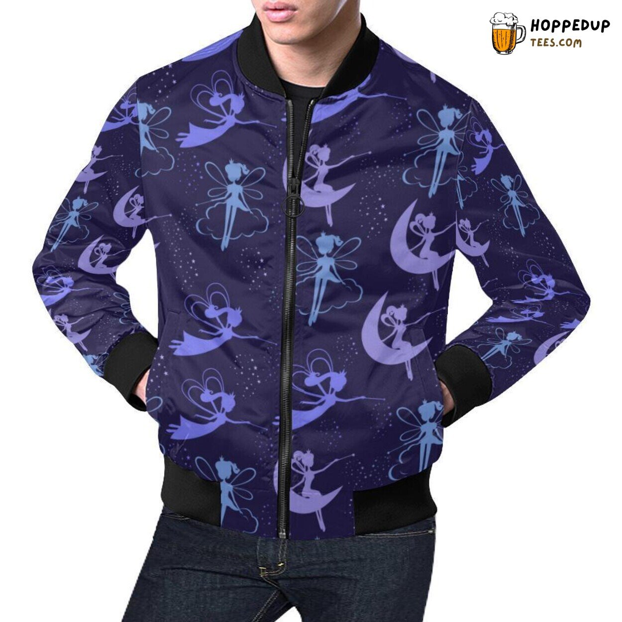 Purple Fairy Themed Pattern Men’s Bomber Jacket Unique Design Look Purple Fairy Themed Pattern Men’s Bomber Jacket Unique Design Look