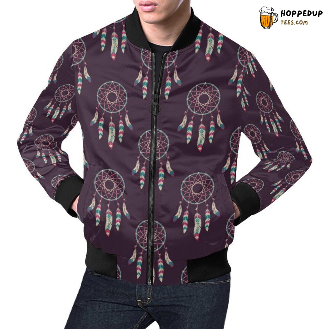 Purple Feather Dream Catcher Patterned Men’s Unique Bomber Jacket Purple Feather Dream Catcher Patterned Men’s Unique Bomber Jacket