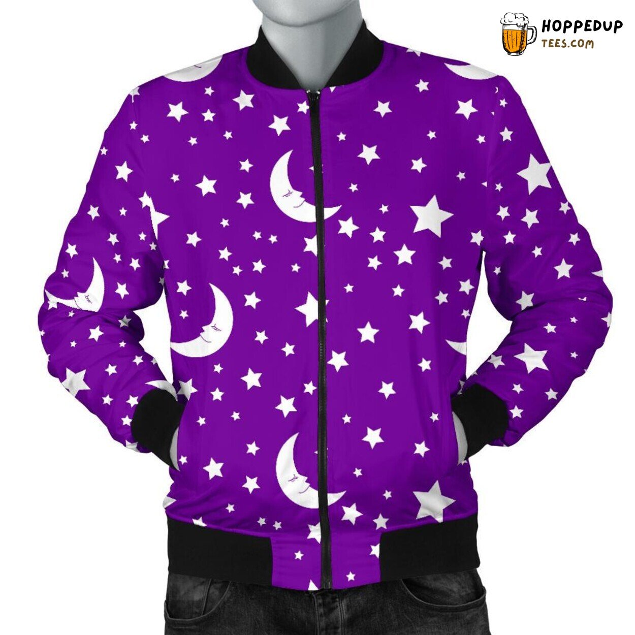Purple Hued Moon Tribute Men’s Bomber Jacket Unique Pattern Design Display