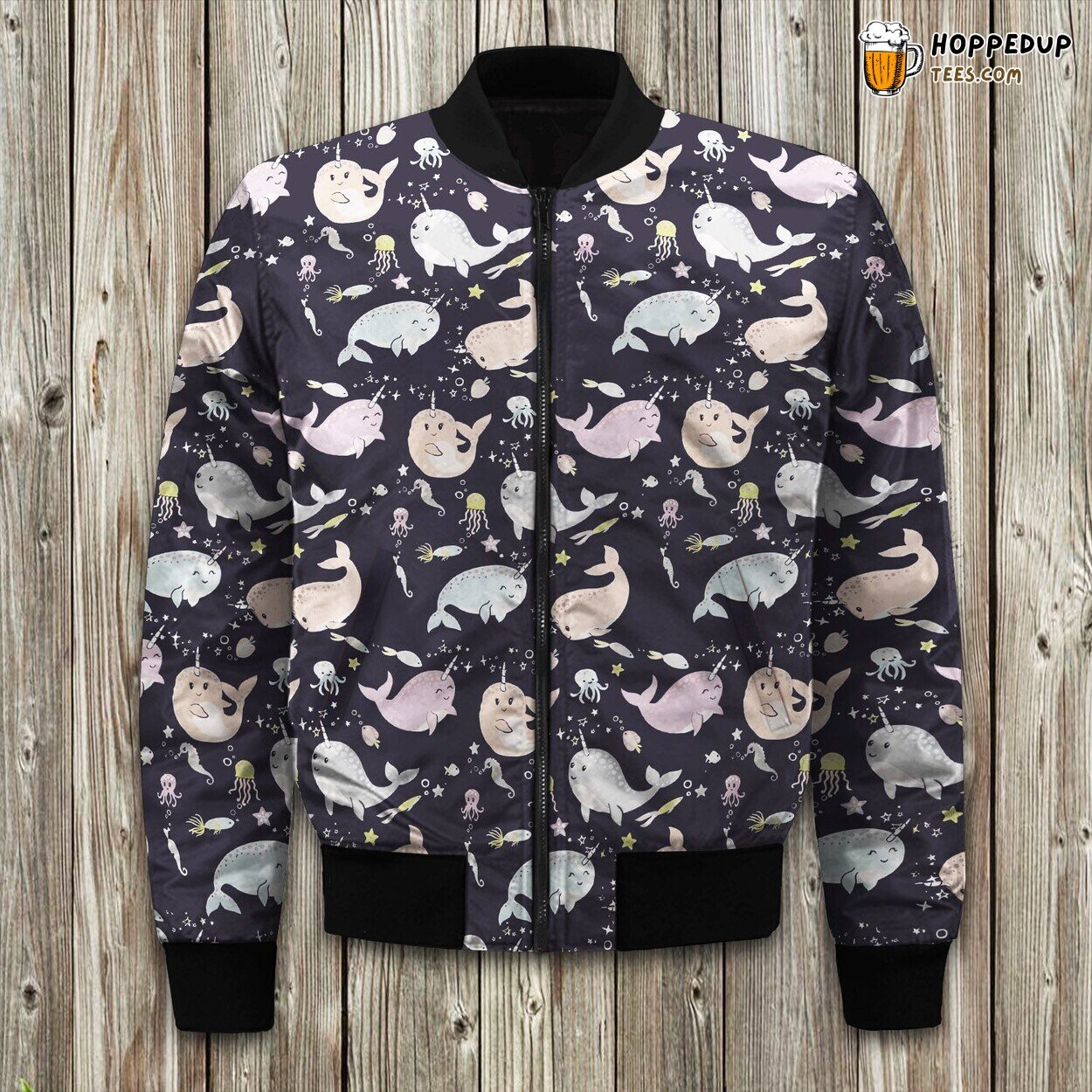 Purple Narwhal Inspired Bomber Jacket Winter Chic Meets Sea Fantasy