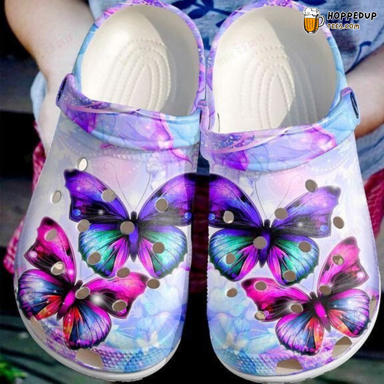 Purple Pink Butterflies Cancer Autism Awareness Comfort Clogs