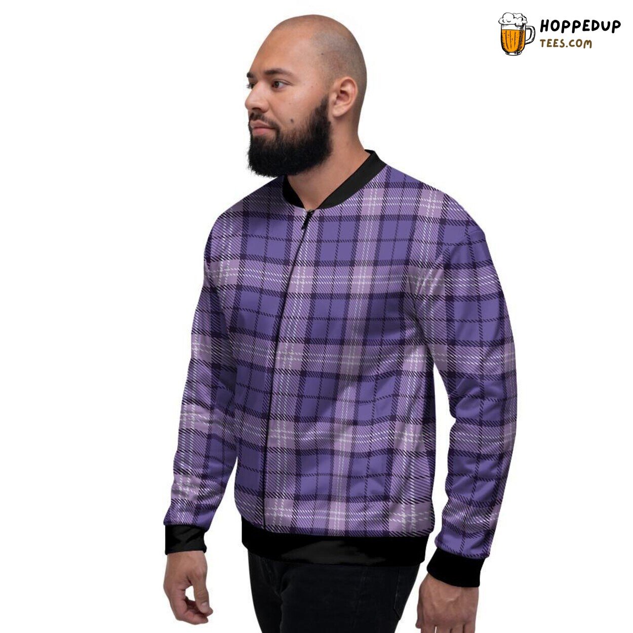 Purple Plaid Tartan Traditional Men’s Bomber Jacket Classic Authentic Design