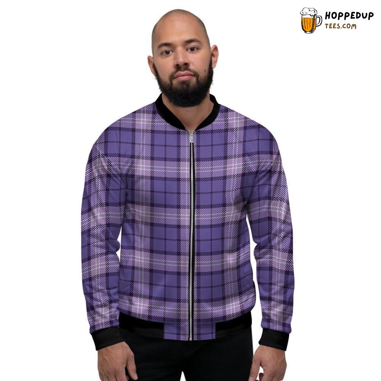 Purple Plaid Tartan Traditional Men’s Bomber Jacket Classic Authentic Design