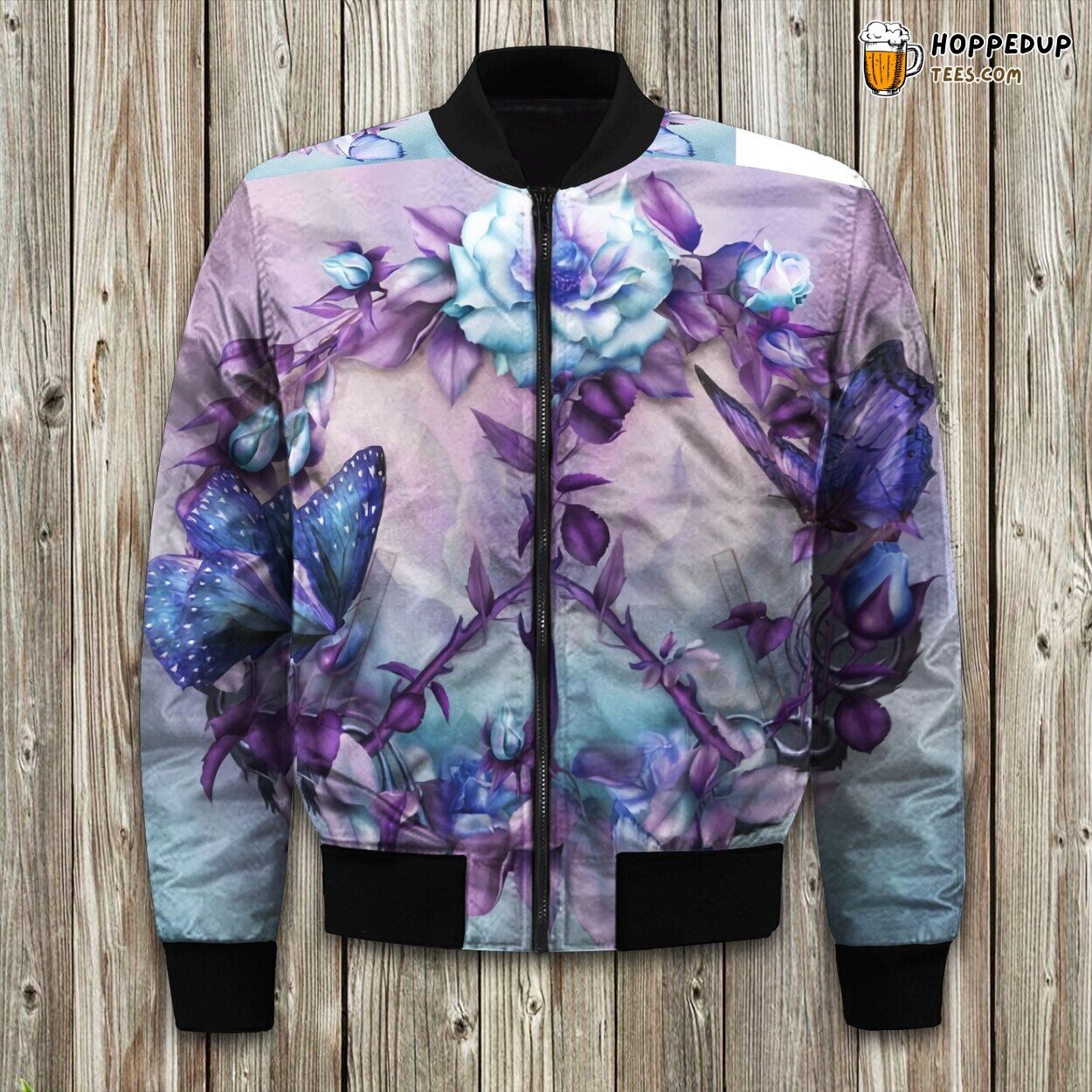 Purple Rose Peace Sign Shaped Bomber Jacket