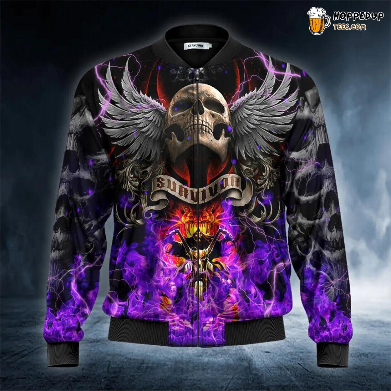 Purple Skull Survivor Wing Unique Bomber Jacket 3D Viking Graphic Clothing