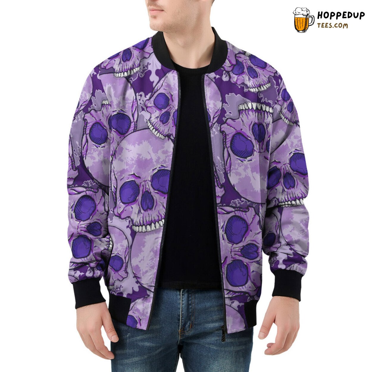 Purple Skulls Emblazoned Distinctively on a Men’s Bomber Jacket