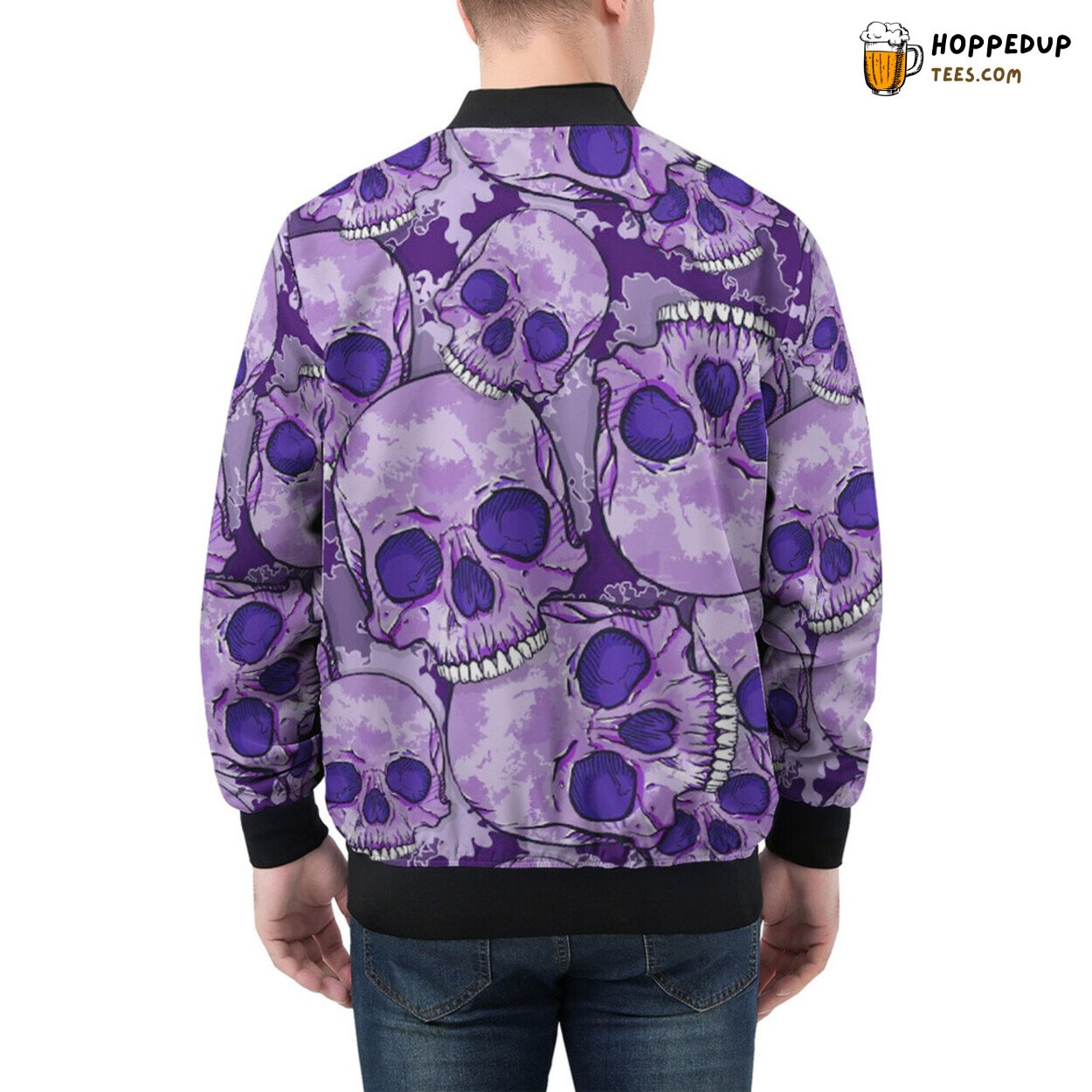 Purple Skulls Emblazoned Distinctively on a Men’s Bomber Jacket