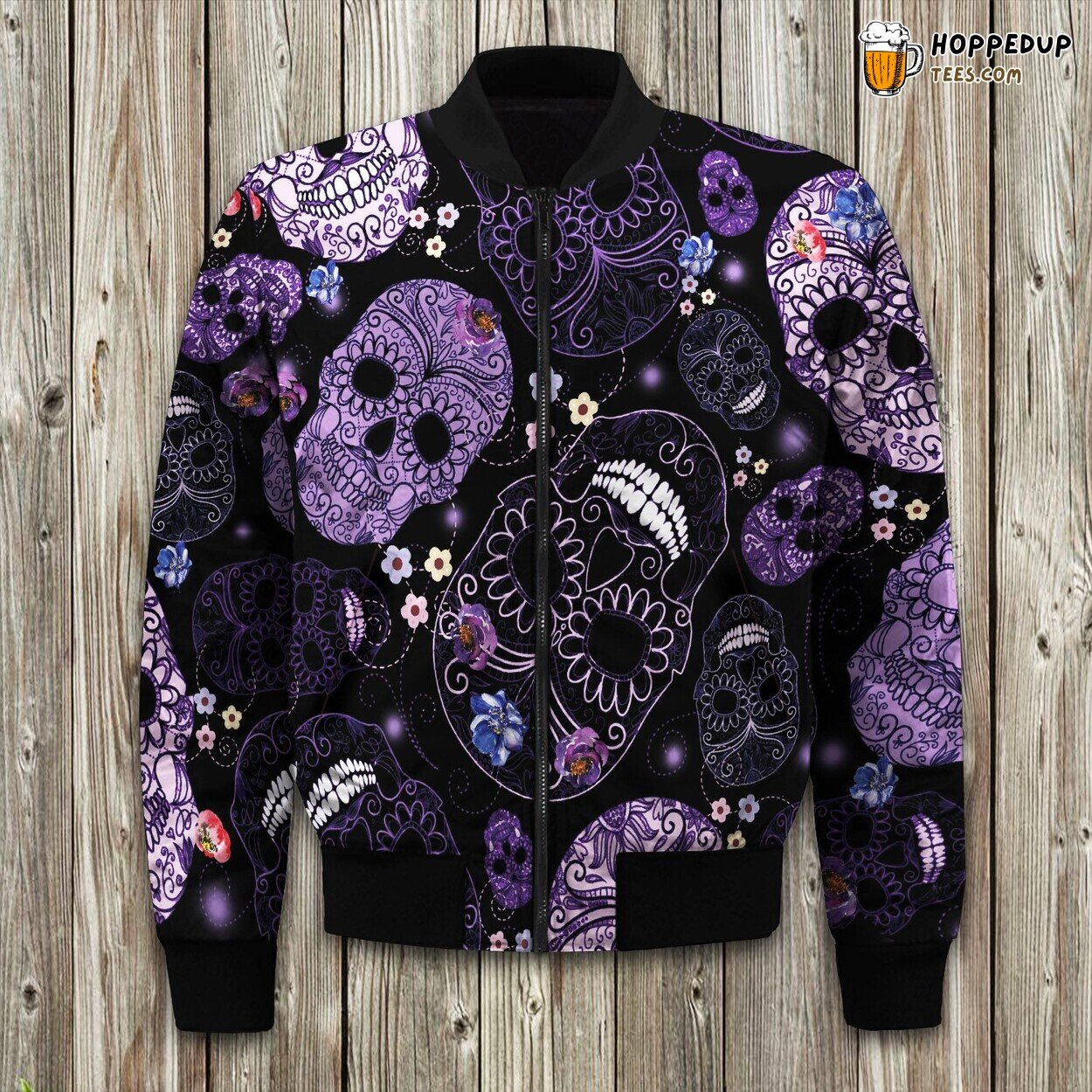 Purple Sugar Skull Bomber Jacket