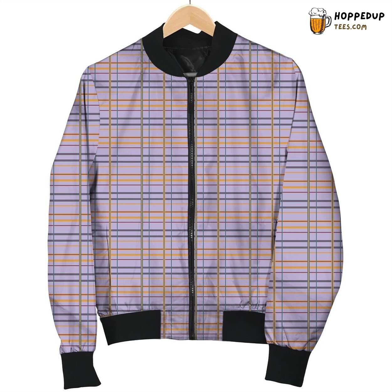 Purple Tartan Pattern Winter Jacket Bomber Style Trendy Look