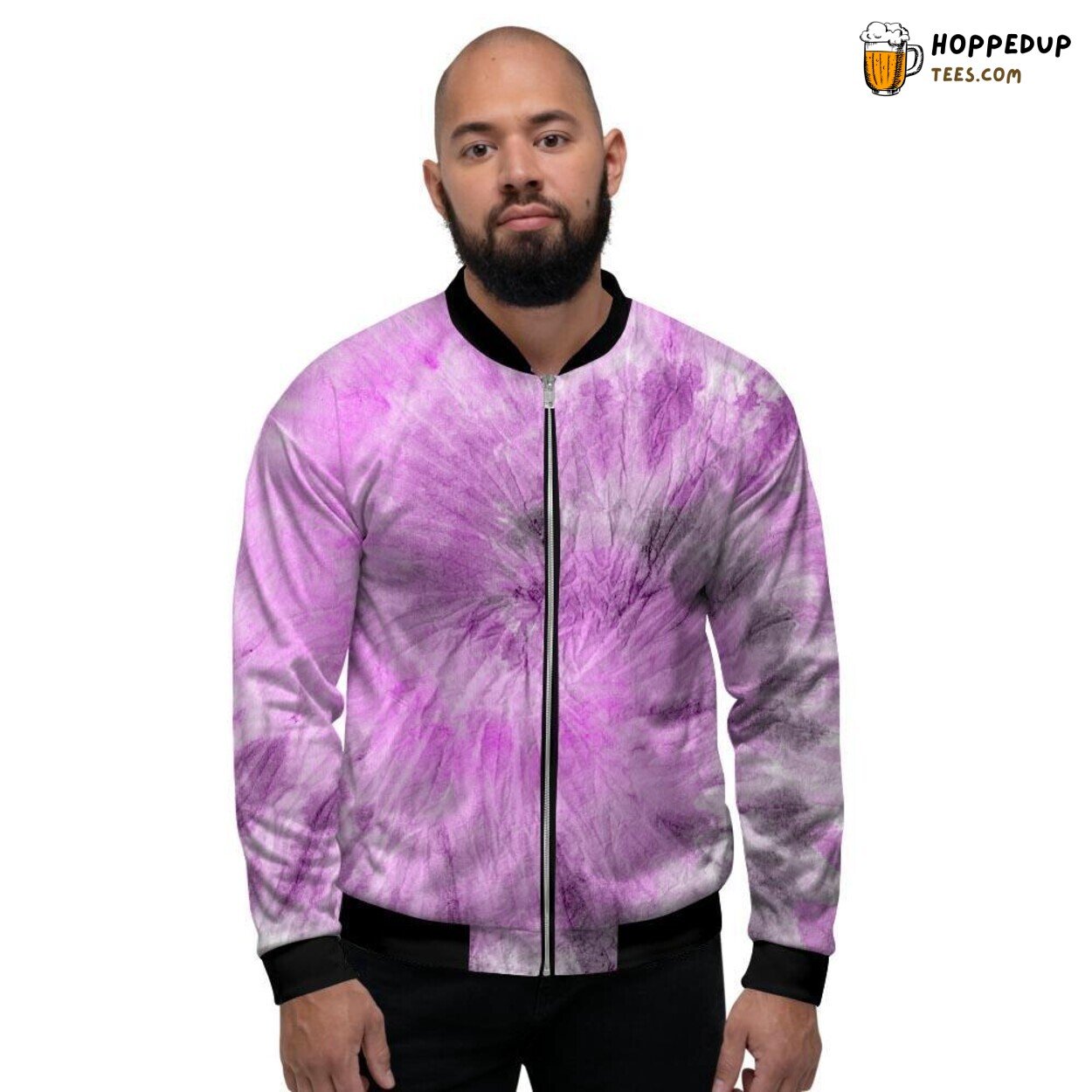 Purple Tie Dye Vibrant Black Design Men’s Bomber Jacket Retro Pattern Elegance