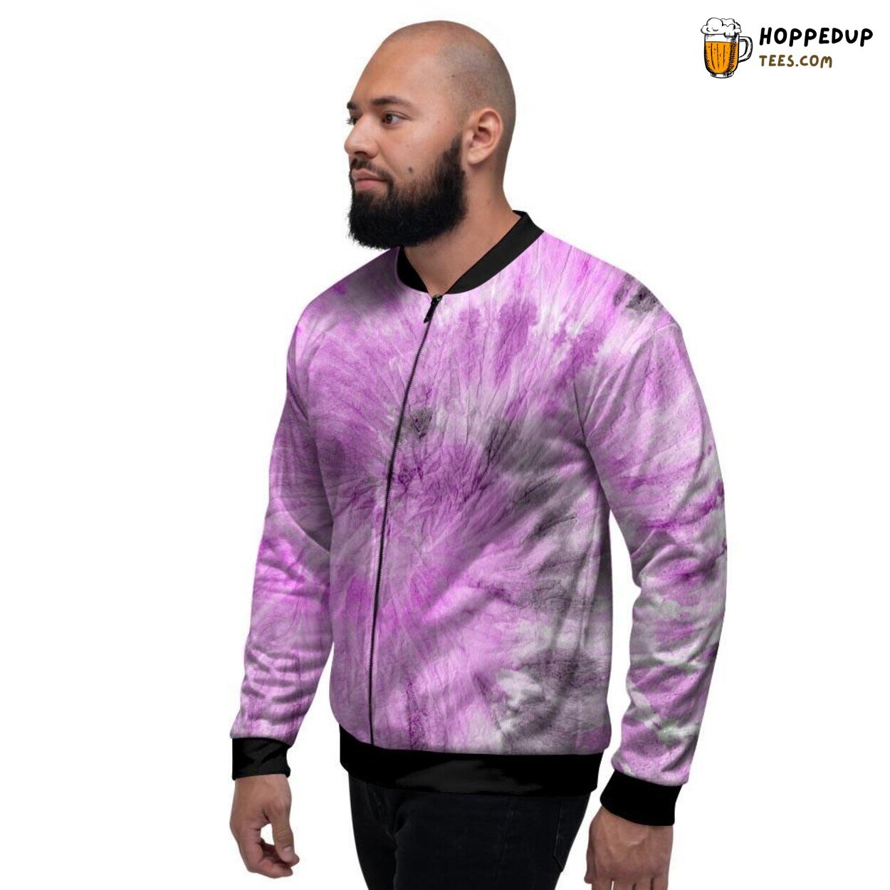 Purple Tie Dye Vibrant Black Design Men’s Bomber Jacket Retro Pattern Elegance
