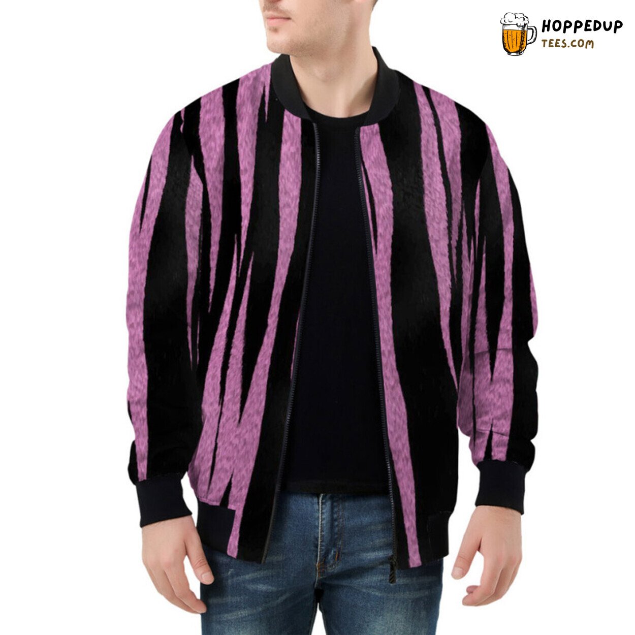 Purple Tiger Stripes Artfully Incorporated Bomber Jacket Design