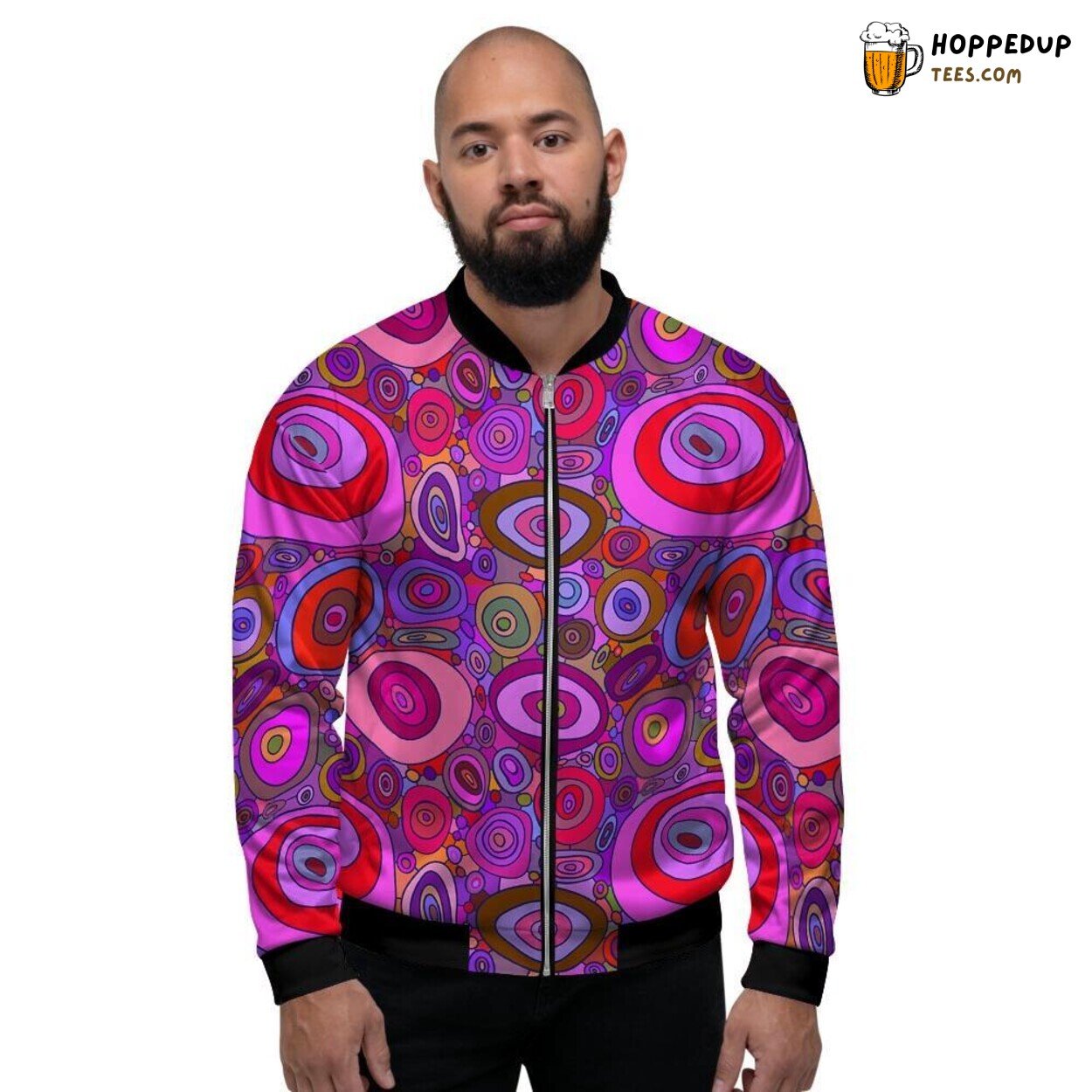 Purple Trippy Hippie Vibe Pattern Men’s Bomber Jacket Psychedelic Art Design