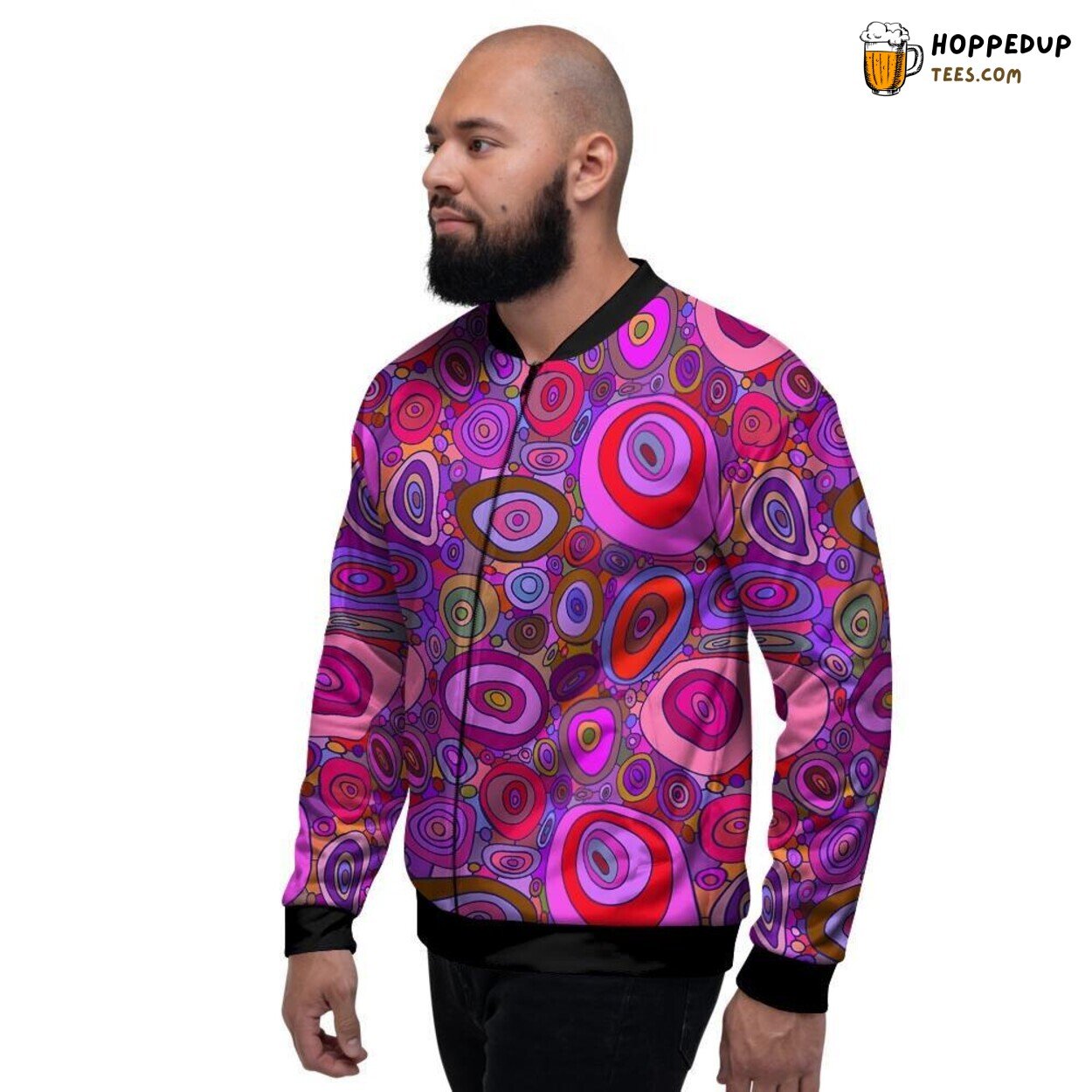 Purple Trippy Hippie Vibe Pattern Men’s Bomber Jacket Psychedelic Art Design
