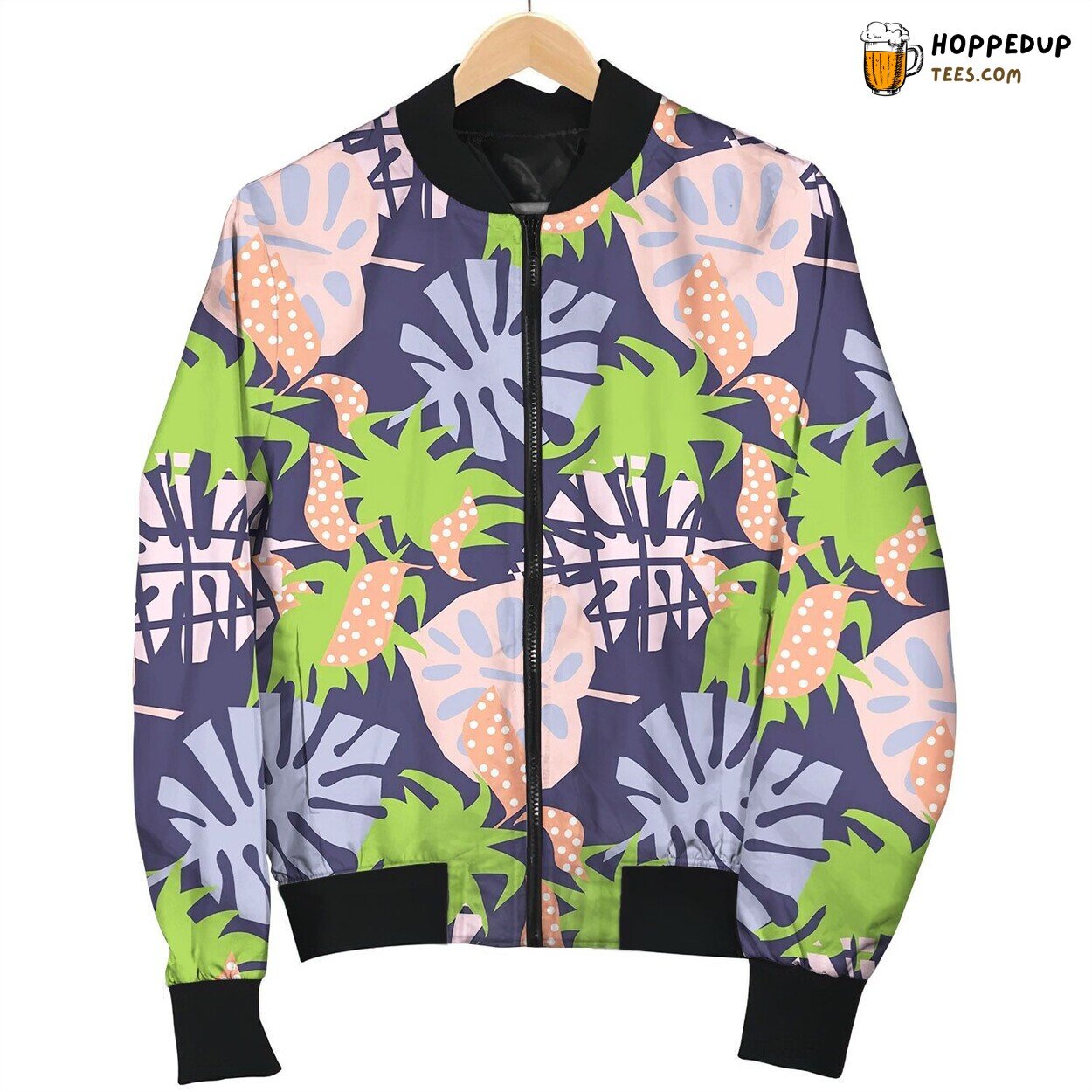 Purple Tropical Exotic Leaves Abstract Collage Bomber Jacket