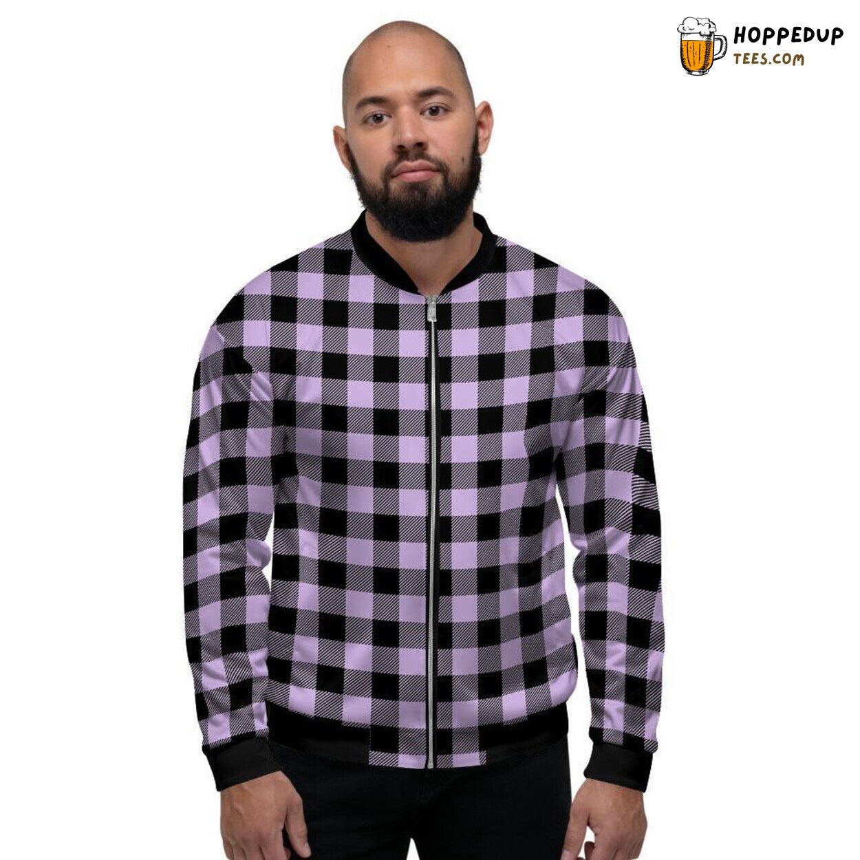 Purple Violet Plaid Pattern Design Men’s Bomber Jacket Classic Checkered Look Purple Violet Plaid Pattern Design Men’s Bomber Jacket Classic Checkered Look