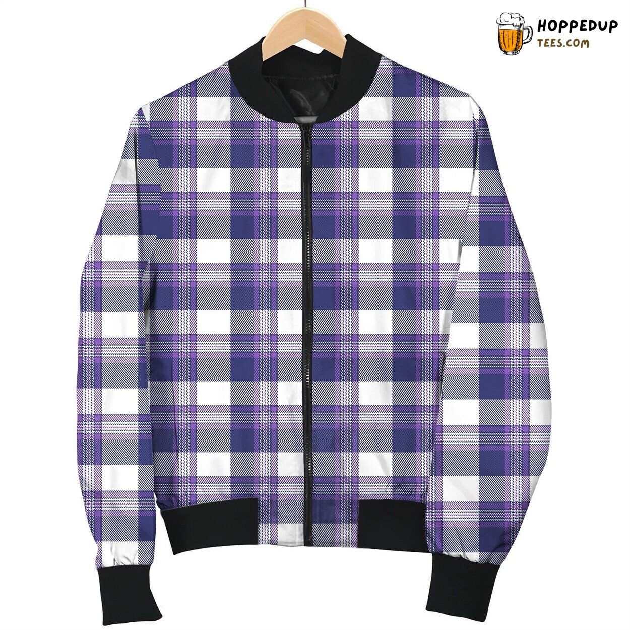 Purple White Tartan Bomber Jacket