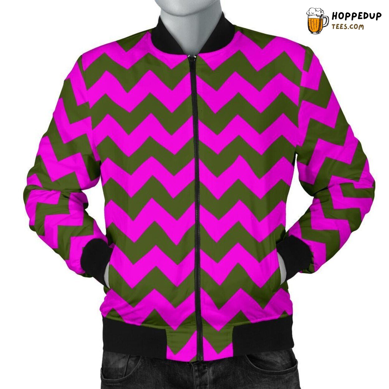 Purple Zig Zag Unique Elegance Men’s Bomber Jacket Vibrant Patterned Design