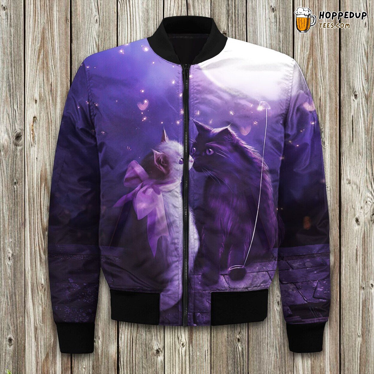 Purring Cat Silhouette Winter Bomber Jacket Feline Lover’s Elegance