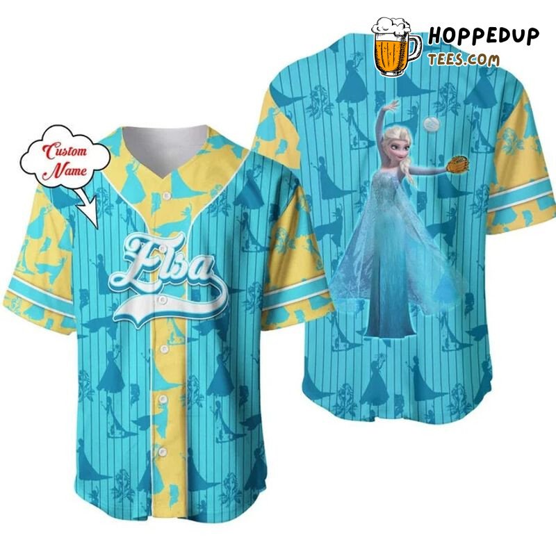 Queen Elsa Frozen Pattern Blue 3D Pinstripe Baseball Jersey