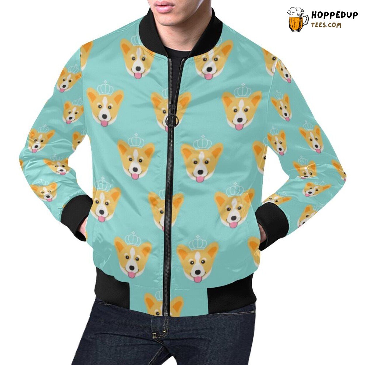 Queen King Corgi Distinct Pattern Print Men’s Bomber Jacket Design