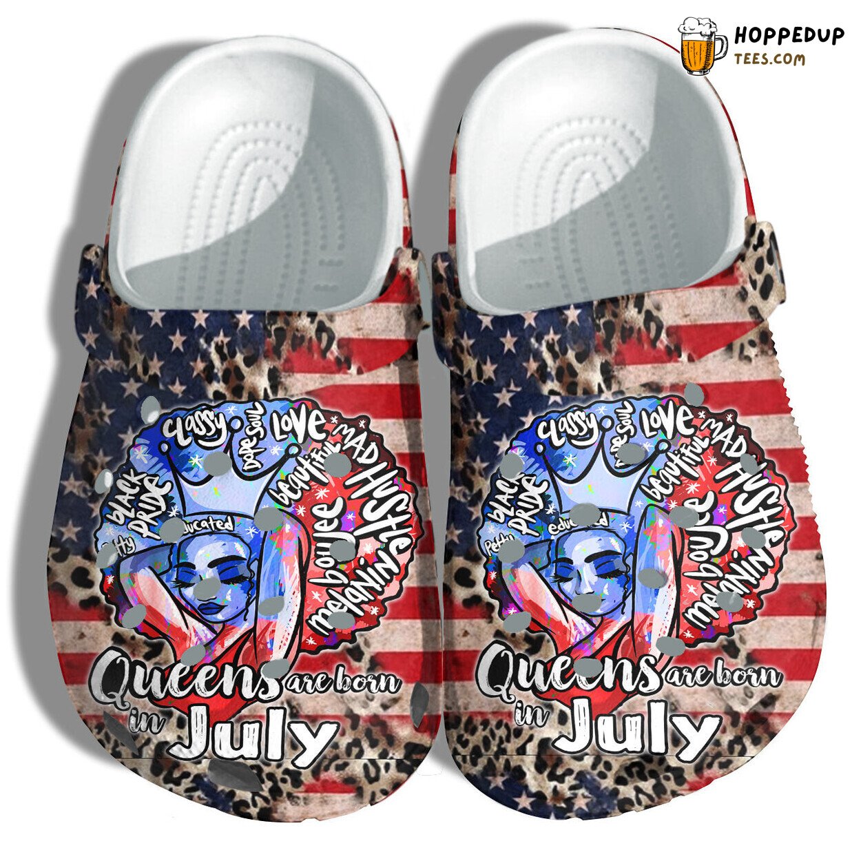Queens Born July 4th Women Leopard Black Magic Flag Shoes