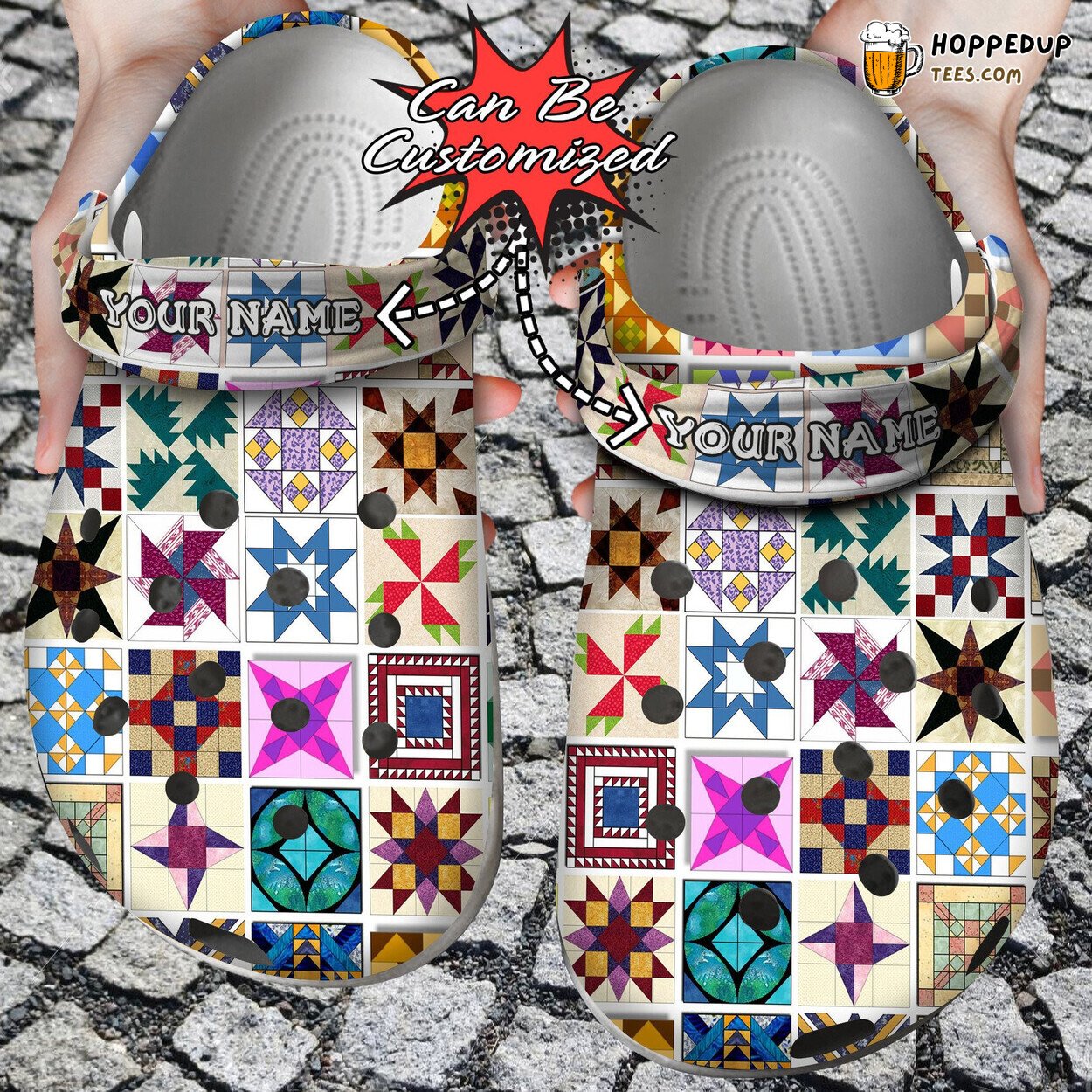 Quilting Quilt Block Theme Colorful Comfortable Clogs Artistic Footwear