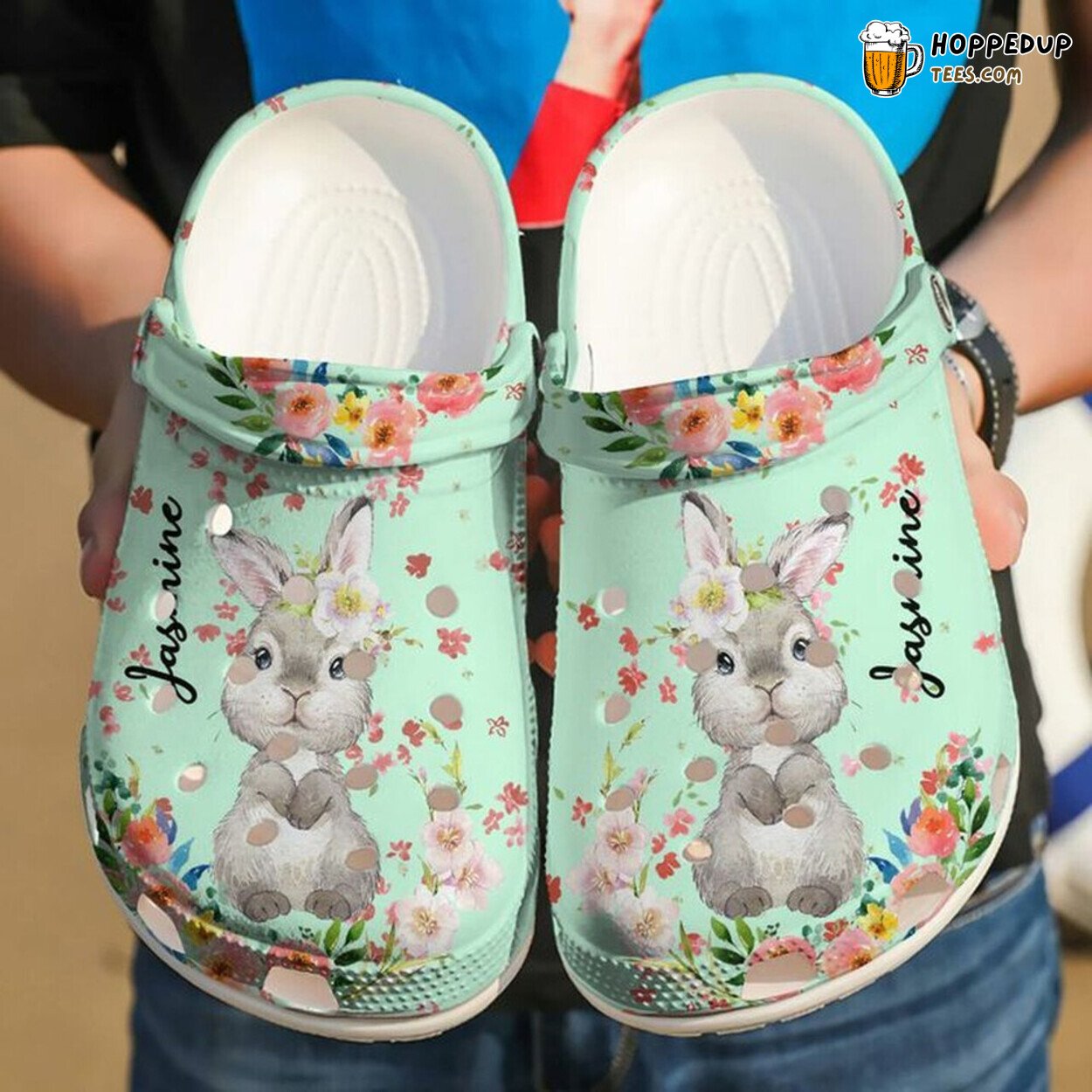 Rabbit Personalized Lovely Flower Hawaii Themed Rubber Clog Shoes for Fans