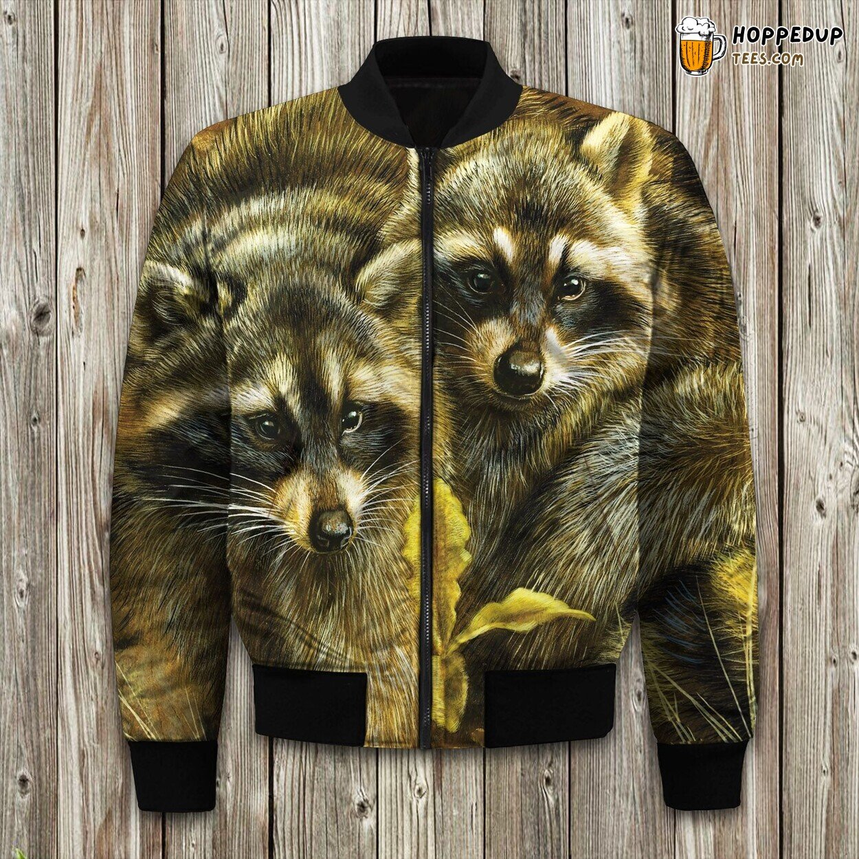 Raccoon Couple Art Winter Bomber Jacket Wildlife Love Design