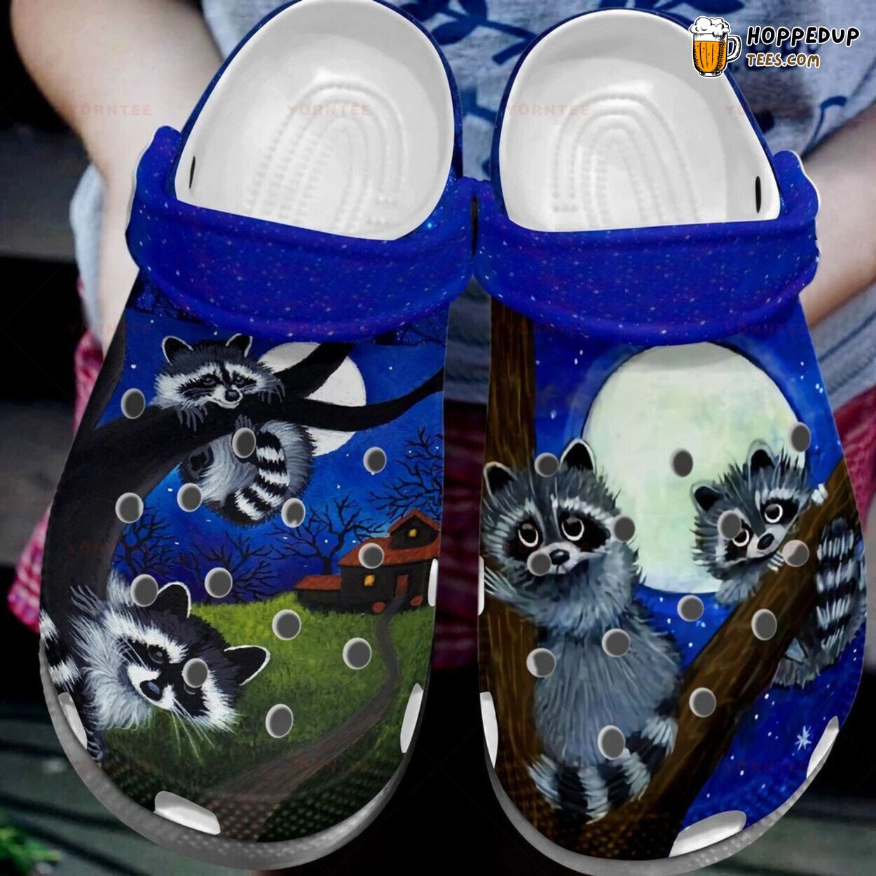 Raccoon Play With The Moon Themed Gift Rubber Clog Shoes Comfy Footwear