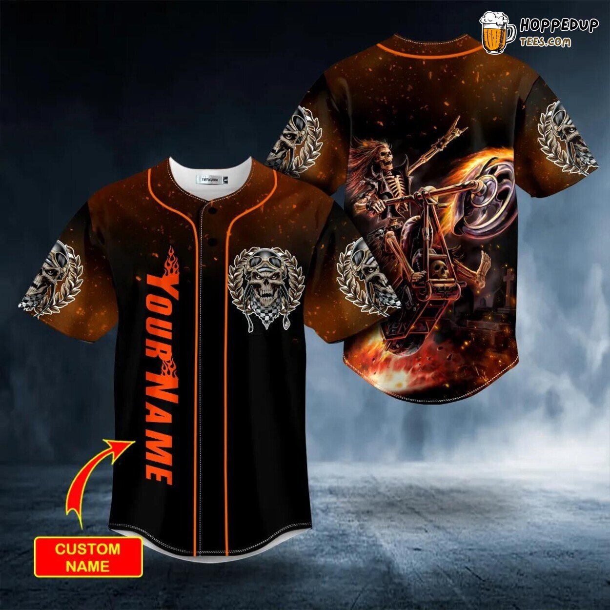 Racer Fire Skull Baseball Jersey Viking Graphic Tees 3D Print Exclusive Design