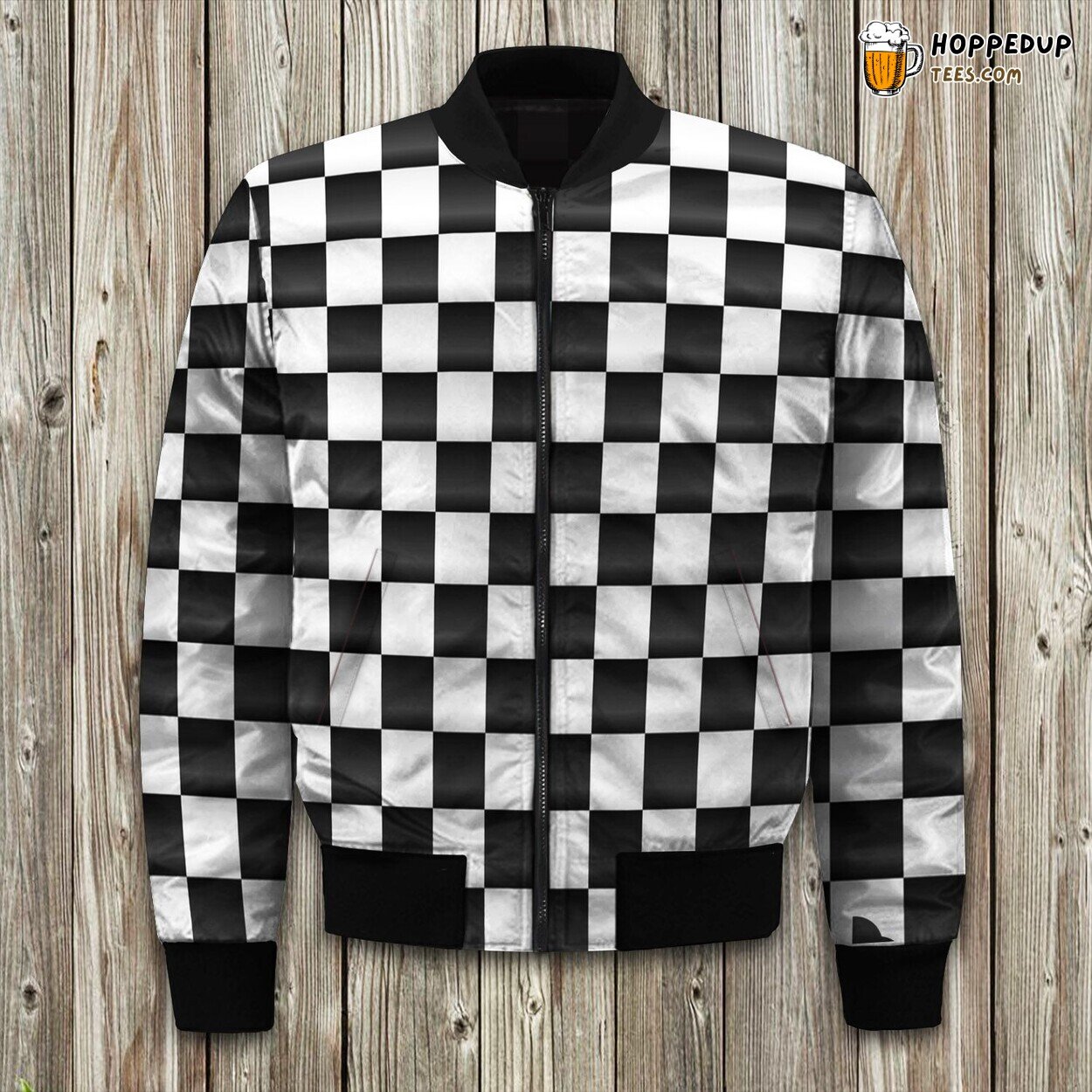 Racing Checkered Flag Design Winter Bomber Jacket Speed Enthusiast’s Look