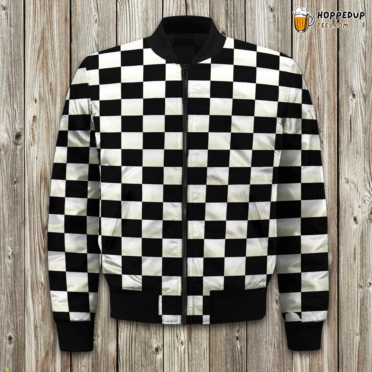 Racing Checkered Flag Winter Bomber Jacket Premium Padded Quality Comfort