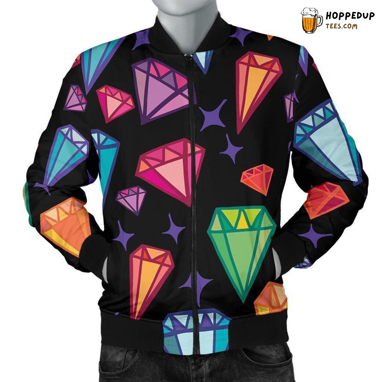 Radiant Colorful Diamond Men’s Bomber Jacket Unique Pattern Design Tribute