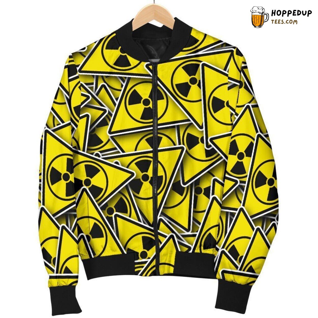 Radiation Warning Symbol Design Men’s Bomber Jacket Unique Pattern Display Radiation Warning Symbol Design Men’s Bomber Jacket Unique Pattern Display