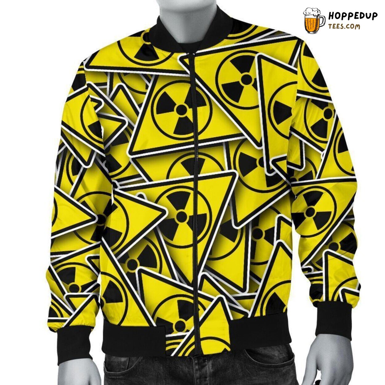 Radiation Warning Symbol Design Men’s Bomber Jacket Unique Pattern Display