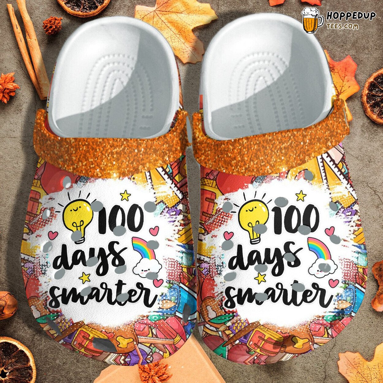 Rainbow 100 Days Smarter Teacher Student Gift Crocbland Clogs